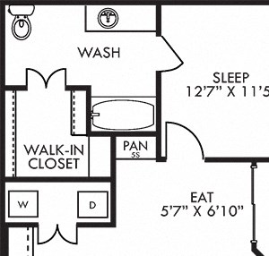 The Mockingbird with Fenced-in Yard The Mockingbird with Fenced-in Yard. 1 bedroom apartment. Kitchen with island open to living/dinning rooms. 1 full bathroom. Walk-in closet. Patio/balcony open to yard.